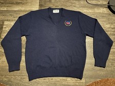 Vintage America’s Marathon Chicago V-Neck wool NAVY sweater Size XL Made in USA