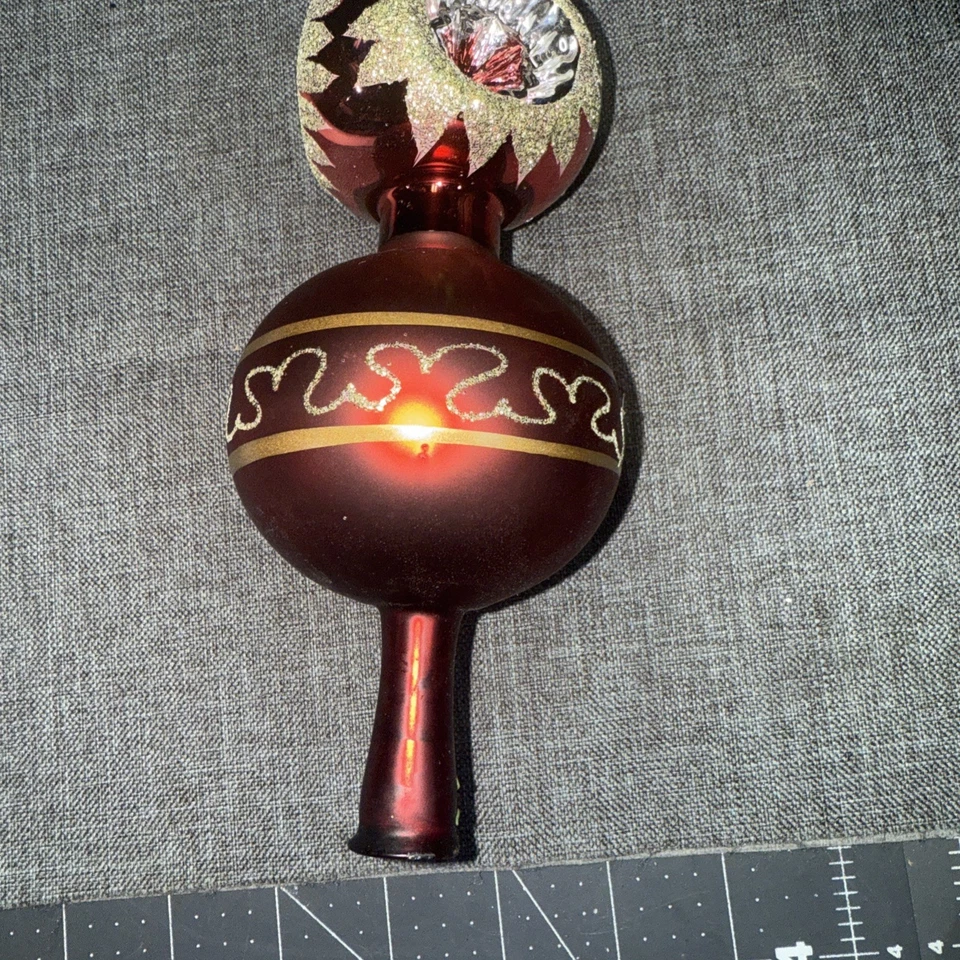 "Árbol de Navidad de vidrio alemán vintage sangría 16"" oro rojo" Foto 3 de 3