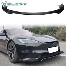 Fits 21-25 Tesla Model S Track Pack Style Gloss Black Front Bumper Lip 3PC Kit