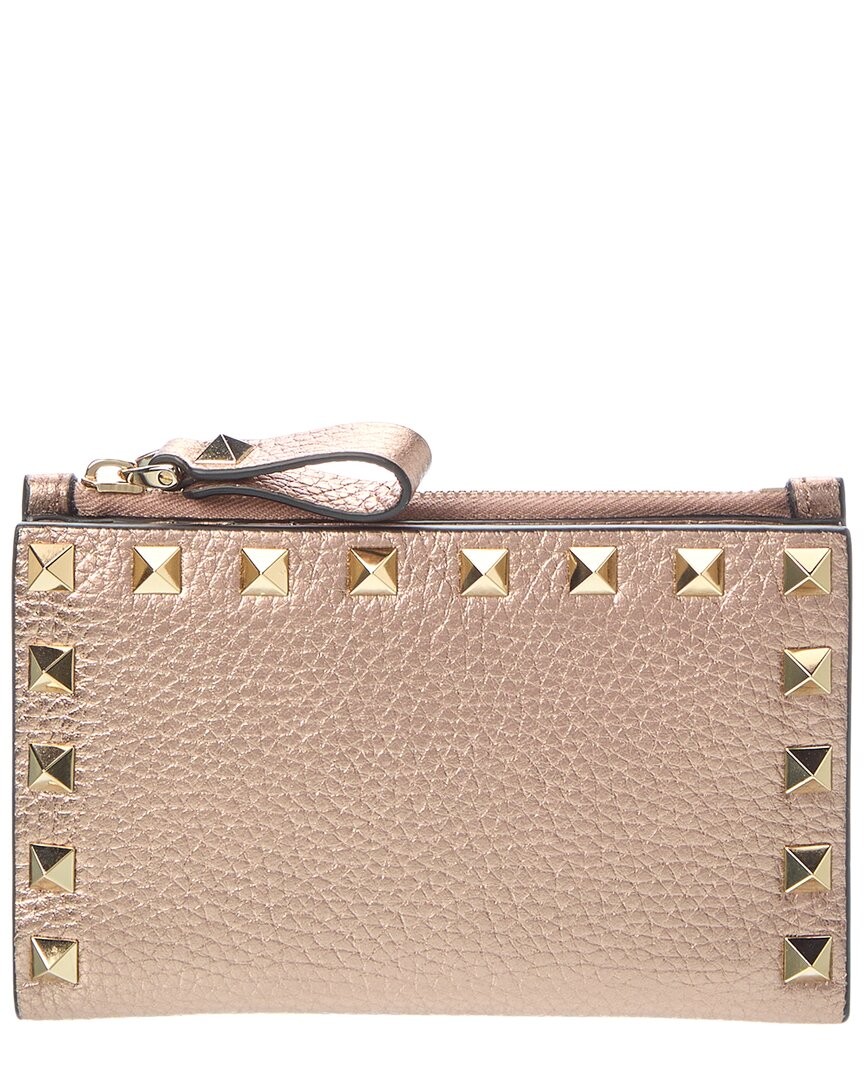 Valentino Rockstud Grainy Leather Card Holder Womens Gold 73590₽