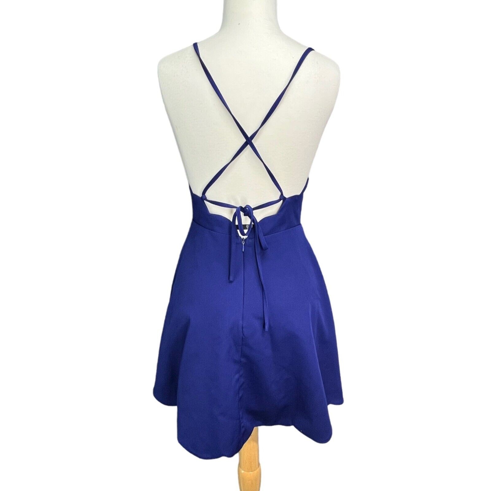 Lulus Play On Curves Dress Women S Blue Backless Fit Flare Skater Feminine Party