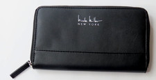 Bolso sin asas Nicole Miller New York billetera negra con cremallera alrededor 8x4,5 pulgadas