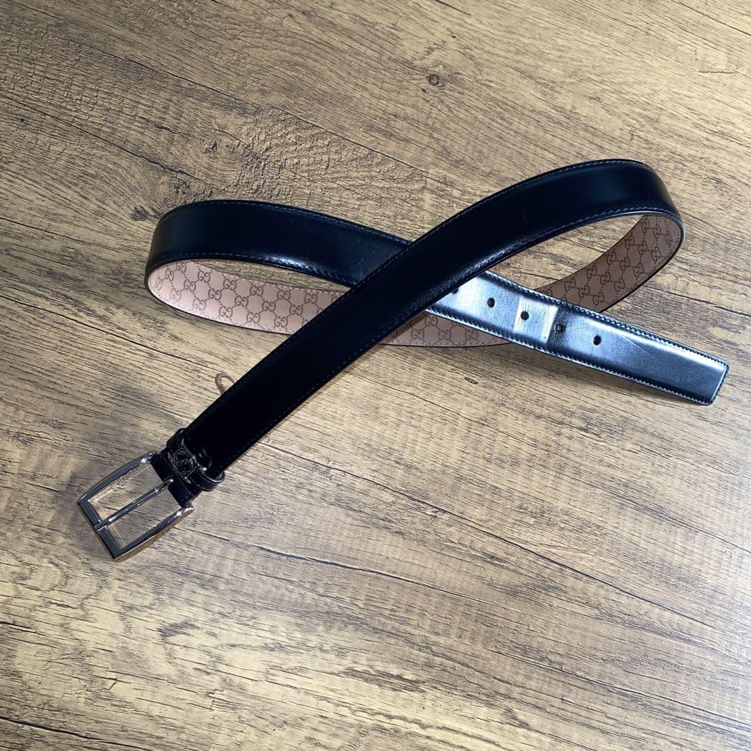 GUCCI buckle belt Black Silver Leather Authentic Made in Italy Men's Used