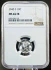 1943-S Mercury Dime NGC MS 66 FB Full Bands Certified GEM Silver 10C Coin