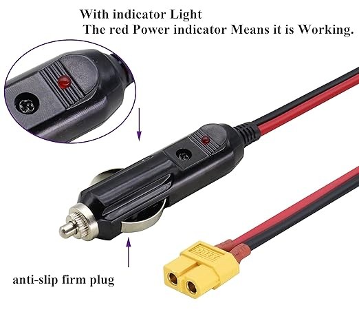 Cigarette Lighter XT60 Adapter Cable, 16AWG XT60 Female to  5 Meters XT60 Female