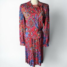 Anne Crimmins UMI Vintage Silk Skirt Set Red Floral Medallion Boho 12