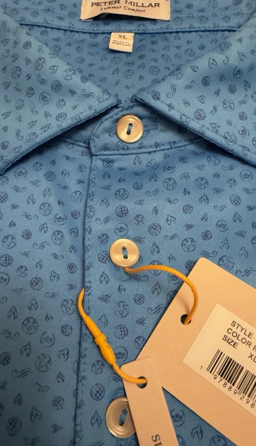 Peter Millar Crown Sport Summer Comfort Geometric Baseball Golf Polo Shirt XL