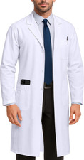 Professional White Lab Coat for Men, Long Sleeve Medical Coat