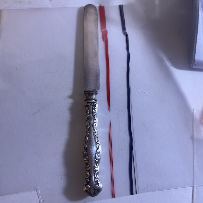 Antique 12g Sterling Handle Whiting Louis XV  1891 Knife7.5”L Monogrammed KLK