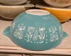 Vintage Pyrex 4Qt Mixing Bowl #444 Turquoise Blue Cinderella Amish Butterprint