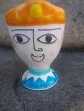 De Simone Italian Pottery Egg Cup Hand Painted Whimsical Face, 1985
