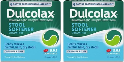 Dulcolax Stool Softener 100mg Liquid Gel Capsules Constipation Relief 100ct x2