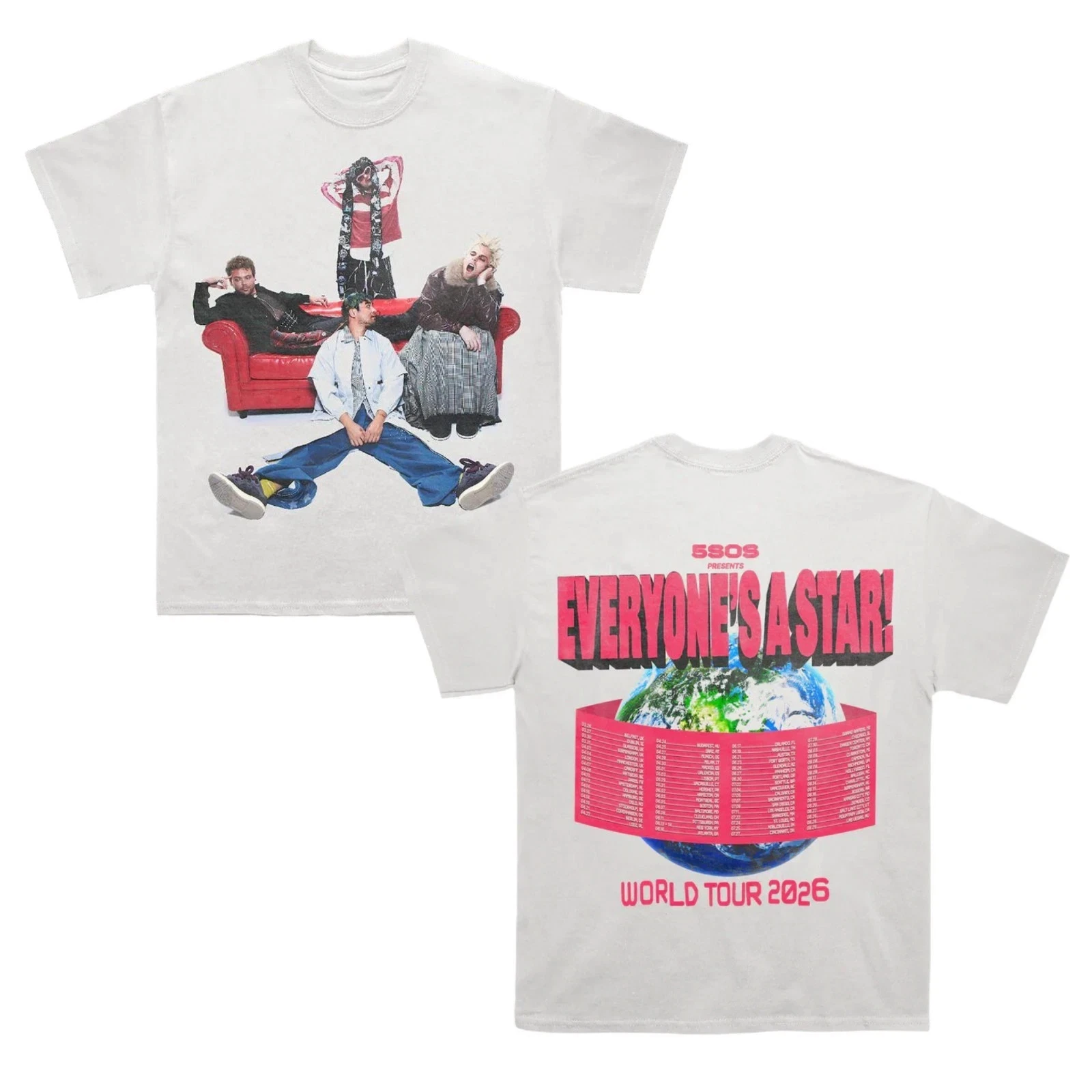 5 Seconds of Summer Everyone's A Star Europe 2026 Tour Double Sided T-Shirt