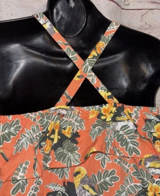 PATAGONIA New Dress Pataloha Girls L Organic Cotton Orange Yellow Bird Floral - Image 4 of 4