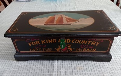 Vintage Ship's Captain's Painted Wooden Box For GOD And Country 17x8x6 Inch