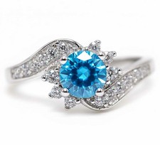 1CT Blue Topaz  White Topaz 925 Solid Sterling Silver Ring Jewelry Sz 9