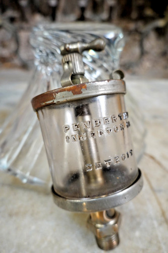 Antique EMBOSSED GLASS "PENBERTHY INJECTOR CO," DRIP OILER SENTRY NO. 3 Maritime