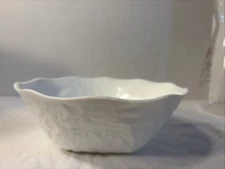 Indiana Milk Glass - Vintage Daisy Imprinted Scalloped Edge Serving Bowl - 7.5”