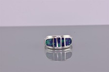 Sterling Silver Raised Oval Mosaic Azurite Band Ring 925 Sz: 7