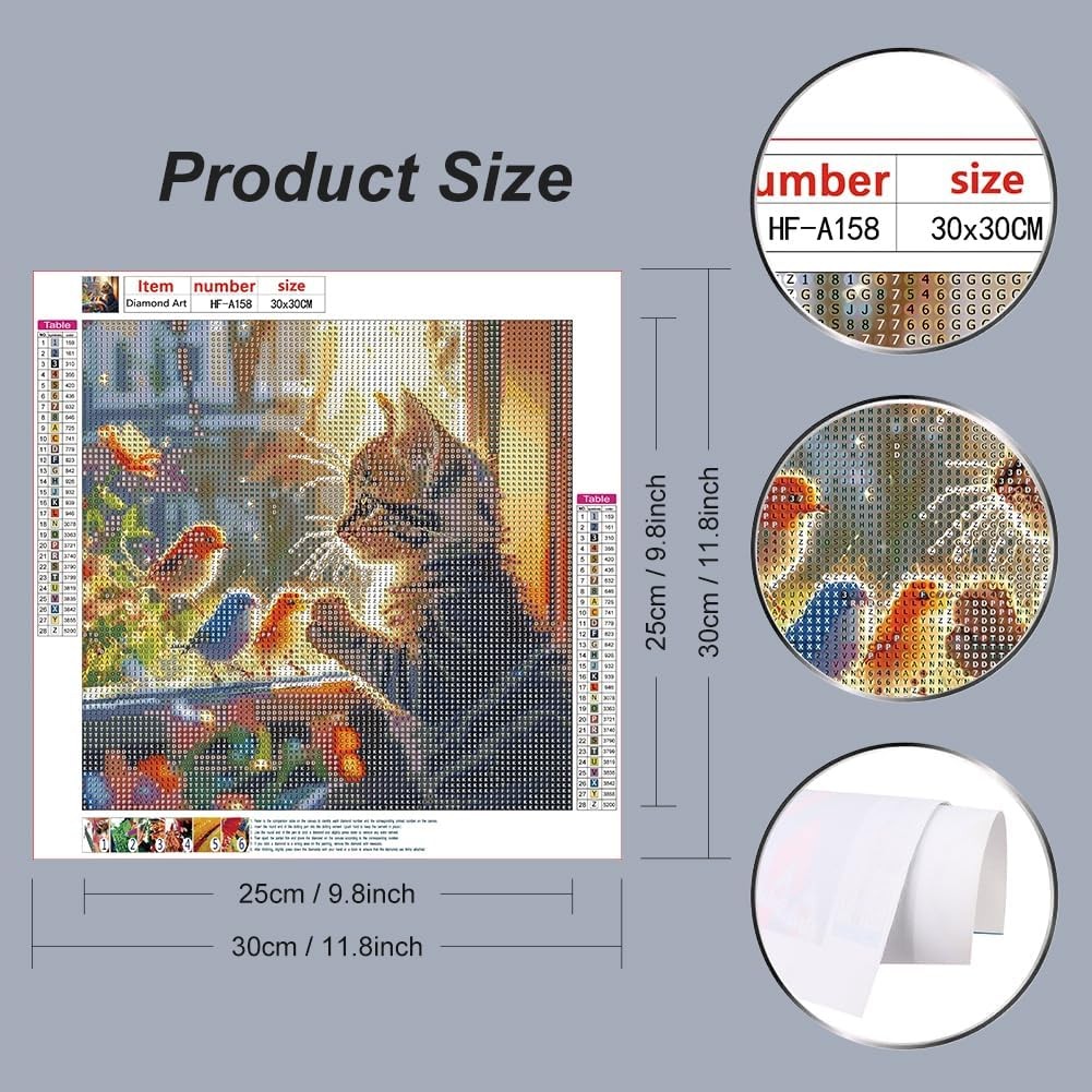 Cat Diamond Art Kits for Adults,5D Bird Diamond Art Painting Kits for Beginners,