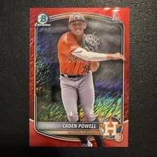 Caden Powell 2025 1st Bowman Chrome Red Shimmer Refractor 1/5 Houston Astros