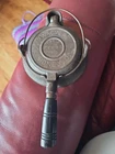 Antique Wagner  Cast Iron Waffle Iron w/ Wood Handles & Base Pat. Feb. 1910