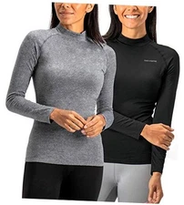  Women's 2 Pack Thermal Turtle Long Sleeve Small #1) Black / Heather Charcoal