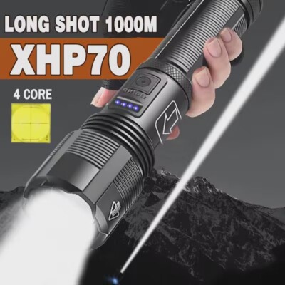 High Power XHP70 Led Flashlight Rechargeable 4 Core Torch Zoom USB Hand Lantern