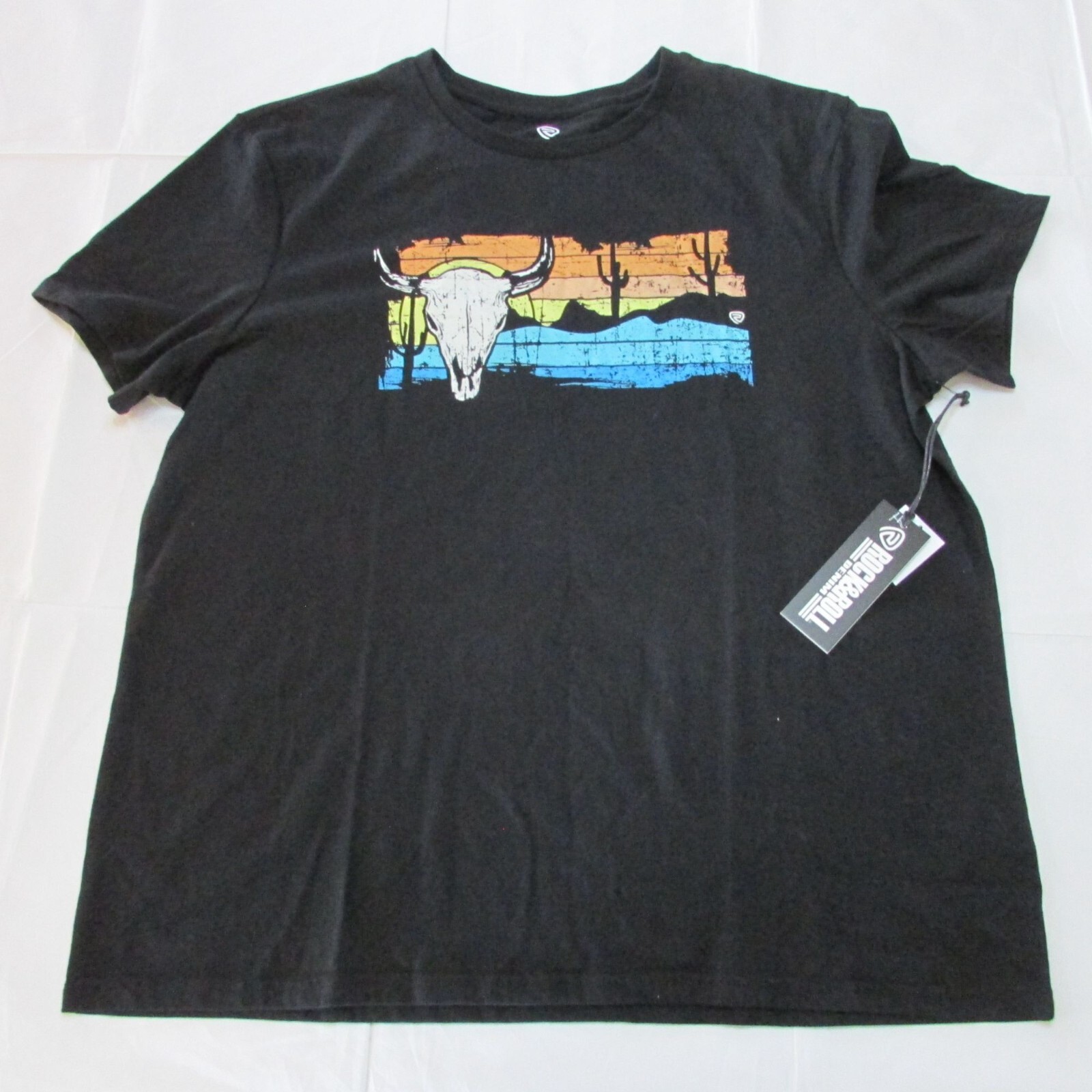 Camiseta Rock & Roll Denim Unisex XL Western Desert Gráfico Calavera - Negra