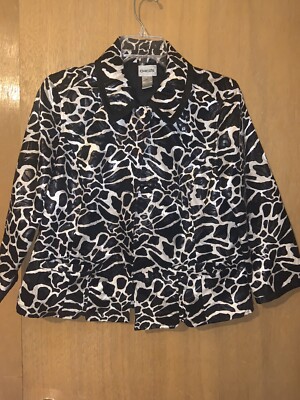 Chicos Vintage Shines Black & White Design Jacket Size 0/XS