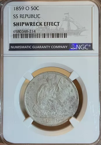 1859-O SS Republic NGC Shipwreck Effect! Seated Liberty Half Dollar