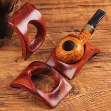 Portable Red Wood Single Seat Pipe Display Stand Smoking Arc-shaped  Pipe Stand