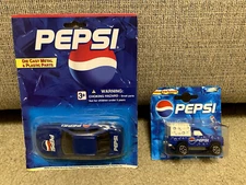 LOT OF 2 VINTAGE PEPSI 4.5" DIE CAST VEHICAL TOY CARS 1:43 SCALE MAJORETTE (NEW)
