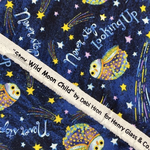 Never Stop Looking Up Owls & Stars On Blue Cotton Fabric FQ Or Continuous Cut - Picture 7 of 12