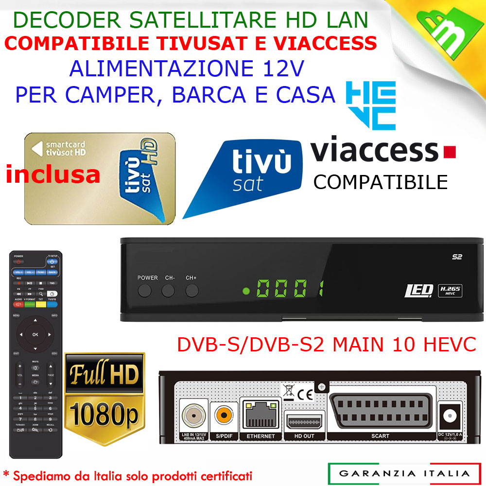 Decoder Tivusat Compatibile Satellitare HD Con Tessera Card Scheda Tvsat Inclusa