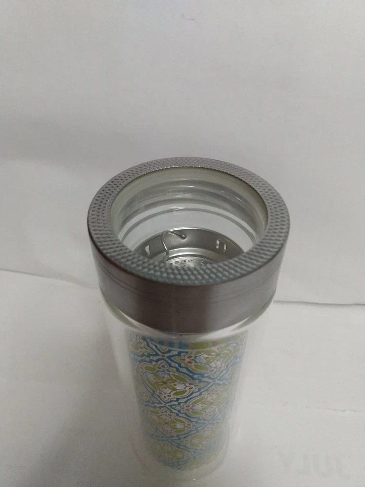 Infusor de té vidrio doble pared acero inoxidable cesta 1 taza azul amarillo rojo Foto 2 de 4
