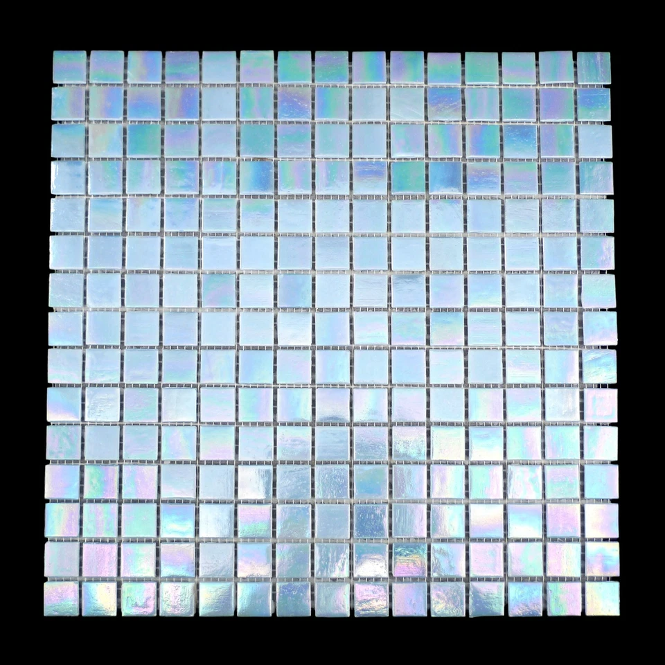 Azulejo de vidrio mosaico iridiscente azul claro para cocina y baño Foto 2 de 4