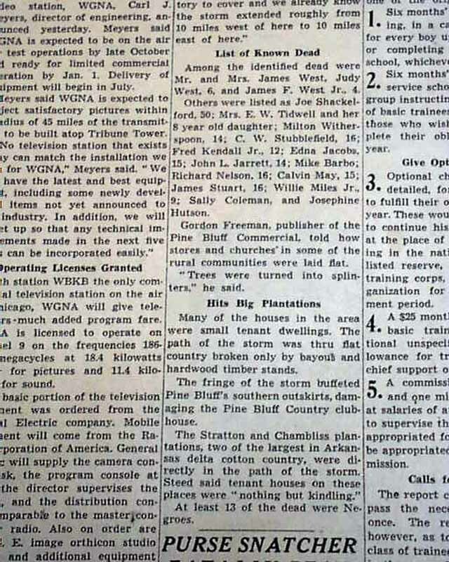 PINE BLUFF Arkansas & Leedey Oklahoma TORNADOES Disasters 1947 Old