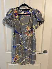 Zimmermann Dress Size 1 Fits 10 Grey Multicoloured Silk Mini Short Sleeves