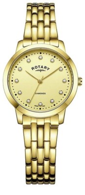 Rotary ダイヤモンド ゴールド レディース クオーツ 時計 Rotary Ladies Diamond Set Dial S/steel Gold Coloured Bracelet