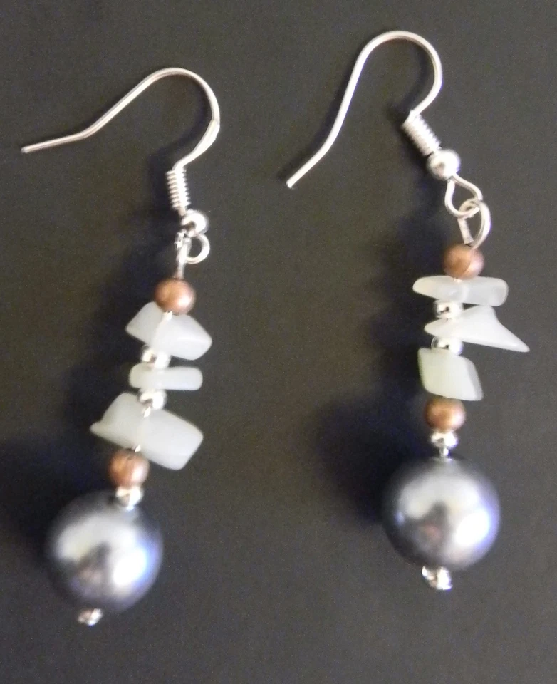 Perlmutt Perlen elegante Ohrringe 1 Paar Handarbeit grün Haken Sterling neu - Bild 4 von 4