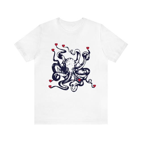 Octopus Lover My Valentine Unisex White Jersey Short Sleeve Tee Cute Octopus tee - Picture 2 of 6