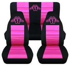 Front+Rear car seat covers black-hot pink w/ flipflop fits wrangler LJ 03-06