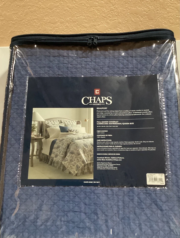 "Cobertor completo/queen Chaps Beauport azul 92"" X 96"" nuevo en paquete" Foto 2 de 4