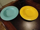 Set Of 2 RETIRED Fiestaware  12" large rim bowl pasta Turquoise & Yellow VGC