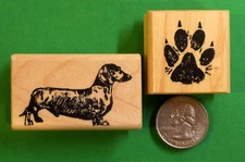 Dachshund Dog Rubber Stamp set of (2)  Wood Mounted