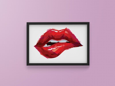 Red Glossy Lip Biting A4 Poster Print Decor Gift Wall Art