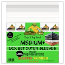 MEDIUM+ Box Set Sleeves (x10) 1.6mil + Seal Up - Fits 7/8 - 1-1/16" Thick 33rpm
