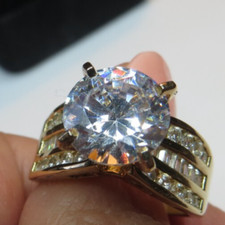 Yellow Gold Vermeil Sterling Silver Large CZ Cubic Zirconia Engagement Ring 504