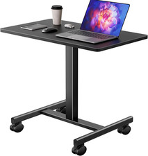 Adjustable Height Rolling Laptop Desk on Wheels for Home Office, Black